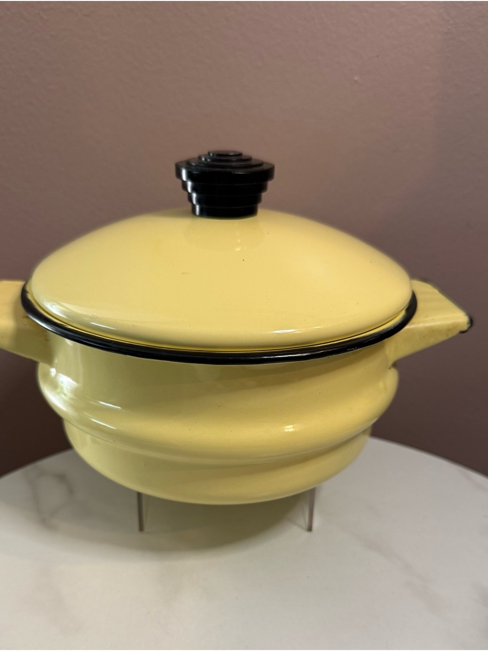 Yellow Enamel Pot with Black Knob